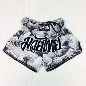 Raja Mens Small (Asian) Muay Thai Satin Kickboxing Shorts Boxing Ocean Wave READ